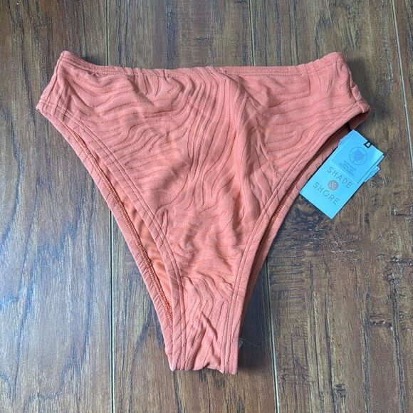 NWT Shade & Shore XS (0-2) Orange High Waist High Leg Extra Cheeky Bikini Bottom - Picture 2 of 6